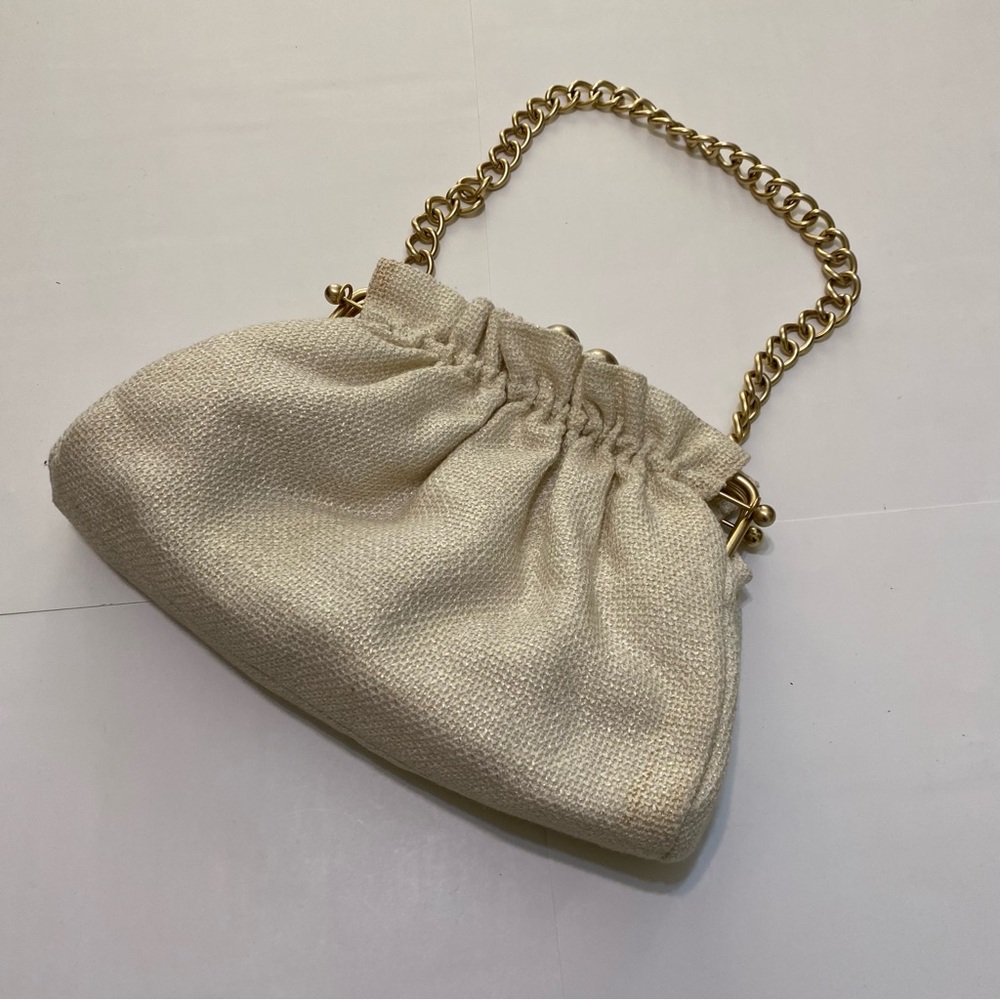 Vintage purse, cream with gold trim - Picture 2 of 7
